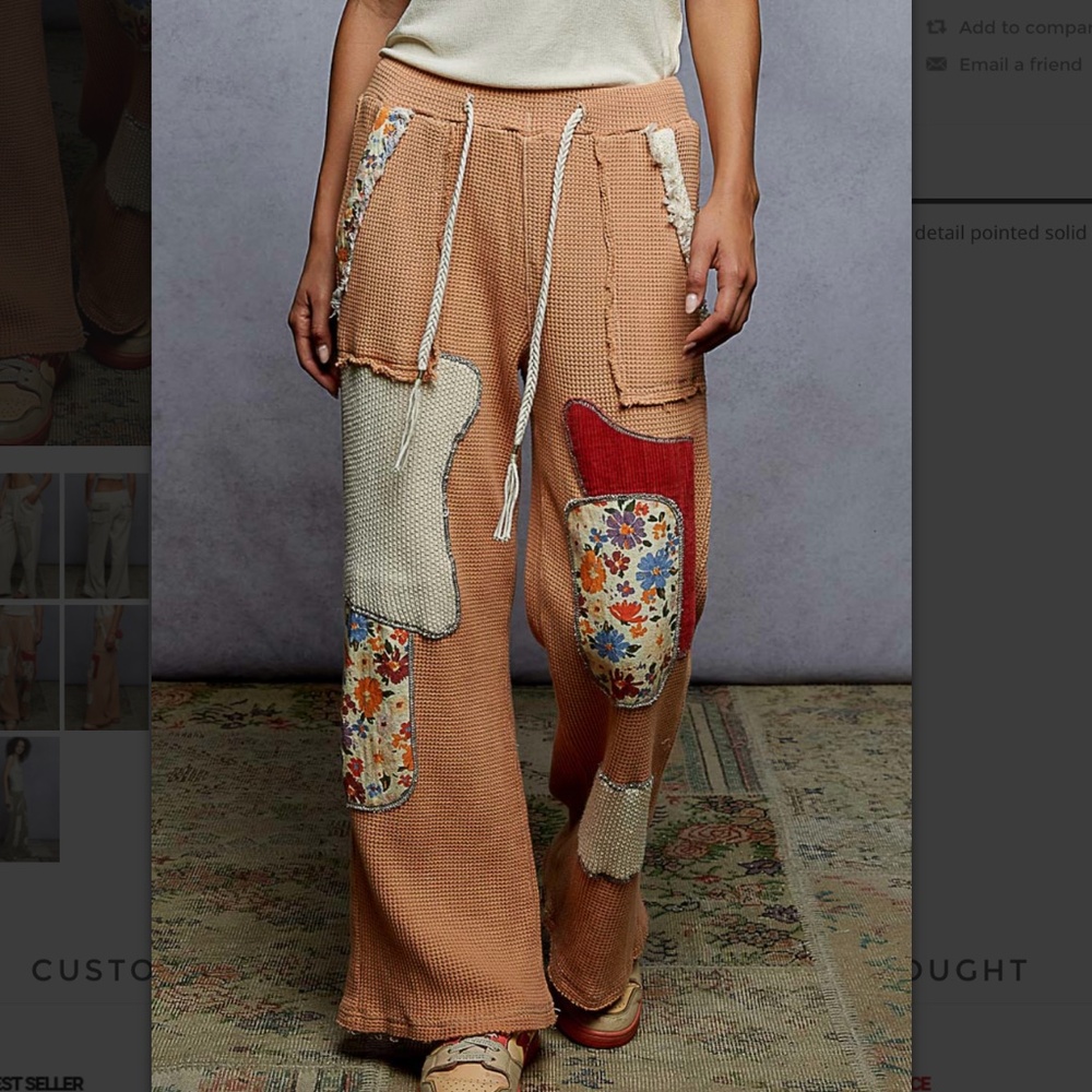 POL Boho Patchwork Straight Leg Pants - Coral